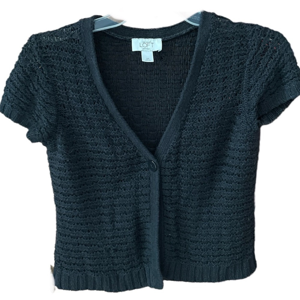 Ann Taylor Loft Short Sleeved Crocheted One-Button Sweater